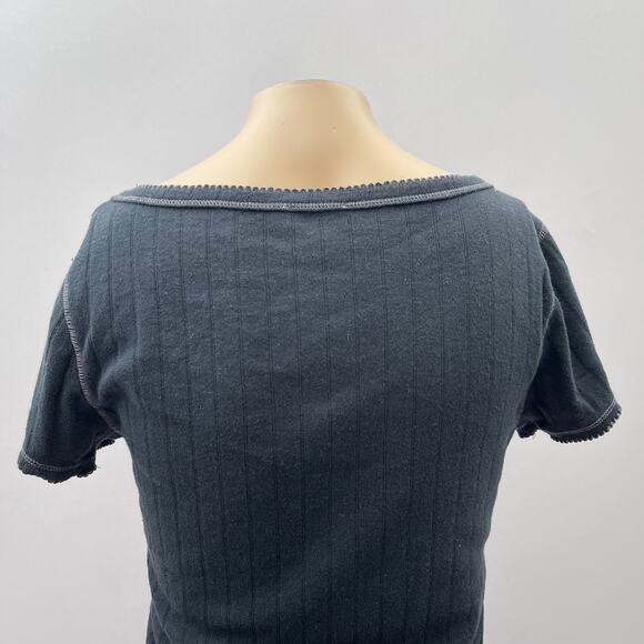 Free People X Intimately FP End Game Pointelle Baby Tee Black Women's Size Large - Picture 8 of 15